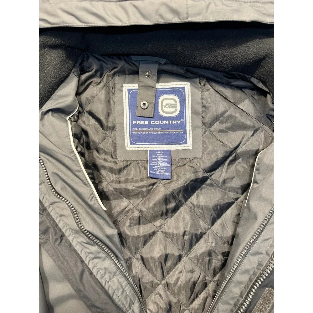 Free Country FC Xtreme Mens Jacket Grey Black White Hooded Size Large‎ Insulated